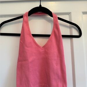 Pink Ribbed Halter Top